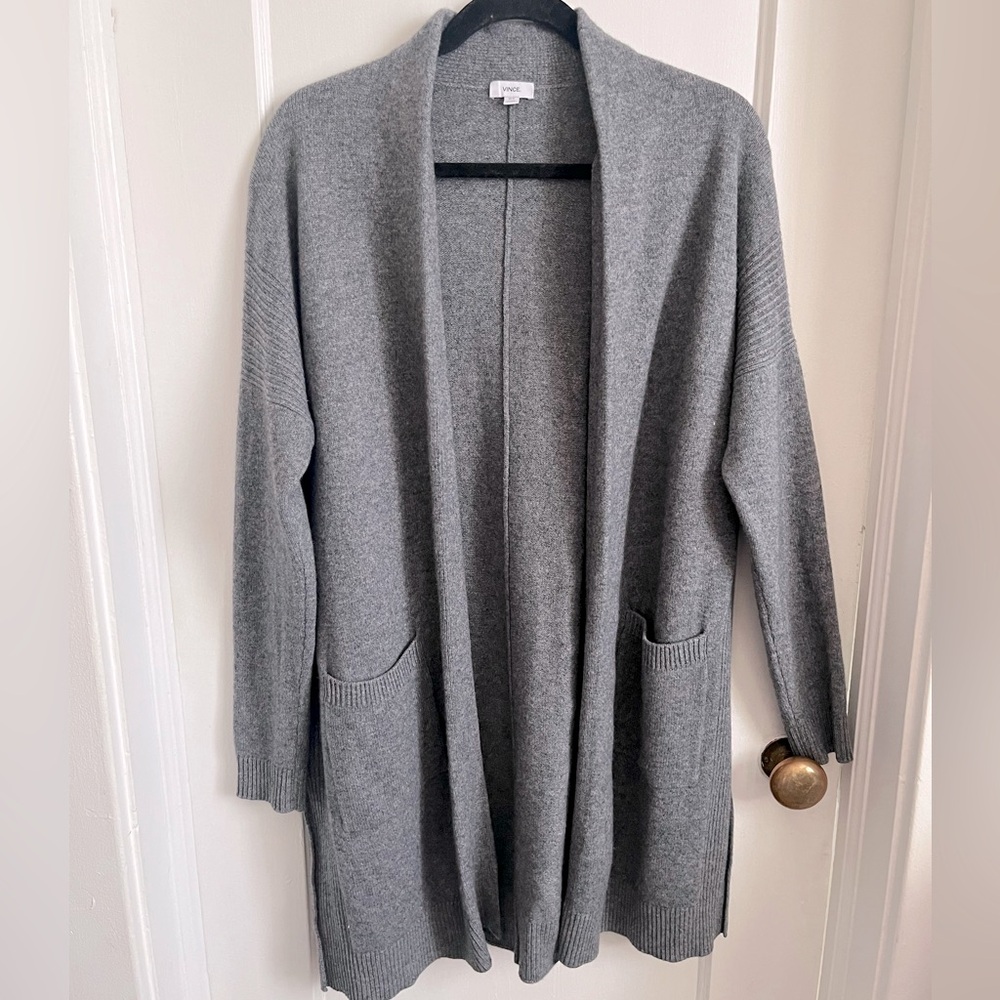 Vince Gray Open-Front Long Cardigan Wool Blend M